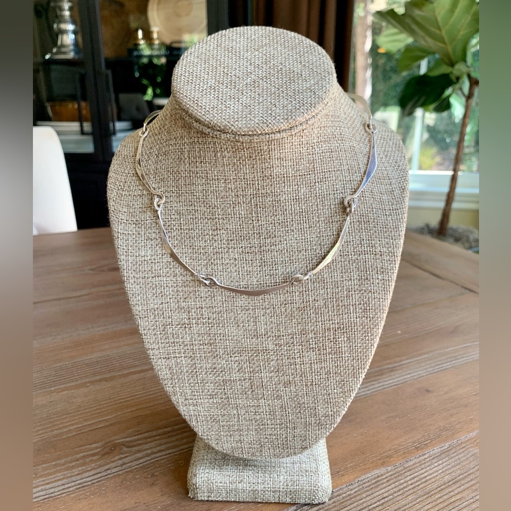 Basic Plain Sterling Silver Scallop Chain Statement Collar Necklace